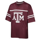 Outerstuff Texas A&M Aggies maroon jersey style t shirt featuring Texas A&M logo and striped sleeve design