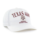 White ’47 Brand cap featuring embroidered Texas A&M lettering, the A&M logo, "Aggies Since 1876" text, a curved bill, and an adjustable snapback closure on the back.