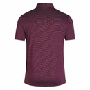 adidas Texas A&M short sleeve polo featuring fine maroon and dark horizontal stripes, a classic collar, three-button placket, white adidas logo, and embroidered A&M logo on the chest.