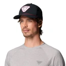 Black Columbia Texas A&M PFG cap featuring a white and maroon front patch, maroon rope detail, perforated panels, curved bill, adjustable snapback closure, and PFG patch on the back.