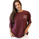 Gameday Social maroon Texas A&M tee featuring a small Texas A&M Aggies chest graphic and oversized back design with Aggies, Estd. 1876, Texas A&M, and Gig ’Em lettering.