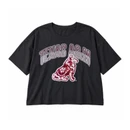 Washed black Gameday Social Texas A&M tee featuring outlined Texas A&M lettering and a maroon and white Reveille mascot graphic made of shimmering sequins across the front.