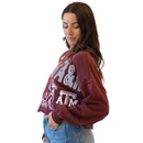 Gameday Social maroon Texas A&M cropped crewneck featuring oversized Texas A&M lettering, multiple A&M logos, Reveille graphics, stars, Aggies details, long sleeves, and a relaxed cropped silhouette.