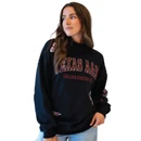 Gameday Social black Texas A&M crewneck featuring distressed maroon Texas A&M lettering, College Station TX text, 1876 sleeve graphic, Aggies script, stars, and assorted collegiate-inspired graphics throughout.