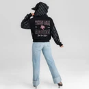 Black Gameday Couture Texas A&M full zip hoodie featuring sparkling silver rhinestone stripes across the front, sleeves, and hood, with maroon and white Aggies graphics and Gig 'Em lettering on the back.