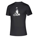 Adidas Texas A&M Aggies black short sleeve volleyball t shirt with mascot graphic on front and “Why Not Us?” text on back.