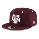 New Era Texas A&M maroon snapback hat with raised white ATM logo, flat bill Aggies structured baseball cap.