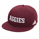 Adidas Texas A&M Aggies maroon flat bill snapback hat with white AGGIES lettering