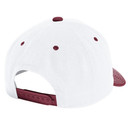 White and maroon Texas A&M adjustable hat with Texas shaped ATM logo and stitched maroon curved brim
