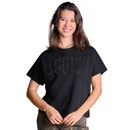 Stewart Simmons black Texas A&M T-shirt featuring oversized tonal Aggies lettering across the chest made with sparkling black rhinestone-style embellishments, short sleeves, crew neckline, and a relaxed silhouette.