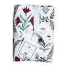 Ida Mae euro pillow sham featuring maroon floral designs, green botanical accents, black decorative detailing, and a coordinating printed backing on a white background.