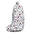 Ida Mae tall boot bag featuring maroon floral designs, green botanical accents, black decorative detailing, a white background, carrying handle, and a tall shape designed to store and transport boots.