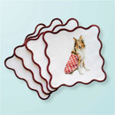 Taylor Paladino cocktail square set featuring an illustration of Reveille wearing a maroon gingham bandana, white fabric construction, and scalloped maroon embroidered edges for entertaining and home décor.