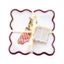 Taylor Paladino cocktail square set featuring an illustration of Reveille wearing a maroon gingham bandana, white fabric construction, and scalloped maroon embroidered edges for entertaining and home décor.