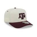 Cream and maroon New Era Texas A&M snapback cap featuring a raised maroon A&M logo on the front, maroon bill, embroidered Texas A&M lettering on the back, and adjustable closure.
