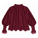 Maroon Long Sleeve Lace Trim Pullover Top