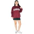 Scarlet & Gold maroon Aggies mockneck sweatshirt featuring bold textured AGGIES lettering across the chest, a raised mock neckline, long sleeves, and ribbed cuffs and hem for a classic collegiate look.
