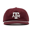 Concho maroon Texas A&M cap featuring a white embroidered A&M logo on the front, matching maroon flat bill, structured crown, and contrasting white rope detail above the brim.