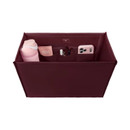 Maroon Case-Mate tote organizer insert featuring a structured rectangular design, open top, spacious center compartment, and multiple interior pockets holding a pink water bottle, cosmetics, sunglasses, and phone.
