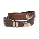 Zep-Pro Texas A&M Aggies brown leather belt featuring an oval metal Texas A&M University seal and a classic silver toned buckle design