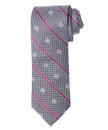 Texas A&M Aggies necktie featuring gray textured fabric with subtle ATM logo pattern and diagonal maroon accent stripes. Texas A&M tie, Aggies necktie, Texas A&M mens tie, Aggies formal accessory, Texas A&M logo tie, Aggies business attire, Texas A&M alumni tie, Aggies dress wear, Texas A&M striped tie, Aggies professional accessory, Texas A&M gift for men