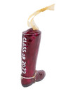Kitty Keller Texas A&M Class of 2022 glass boot ornament in maroon with white lettering and decorative ribbon hanger.