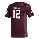Adidas Texas A&M maroon replica jersey showcasing the iconic 12th Man number in white.