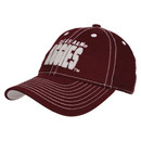 Maroon Texas A&M youth baseball hat featuring bold white Aggies lettering on the front with contrast white stitching, styled as a spirited game day cap for young Aggies fans.