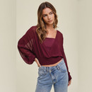 Wishlist Apparel Wine Sheer Long Sleeve Blouse