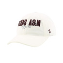 Zephyr Texas A&M Aggies white adjustable baseball cap with Texas A&M lettering embroidered across the front