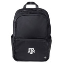 lululemon Everywhere backpack in black with front zip pocket, side pockets, and Texas A&M logo on the front