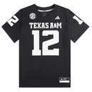 adidas Texas A&M Aggies black football jersey t shirt with number 12 and Texas A&M lettering on the front