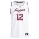 adidas Texas A&M Aggies white basketball jersey with Aggies script and number 12 on the front