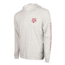 Vineyard Vines Texas A&M Aggies light gray hooded long sleeve shirt with embroidered Texas A&M logo on the chest and whale graphic on the back