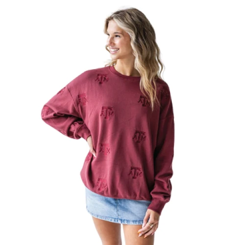 Gameday Social Texas A&M Aggies maroon crewneck sweatshirt with all over logo print