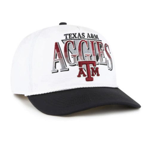 ‘47 Brand Texas A&M Aggies white and black baseball cap with embroidered Texas A&M Aggies logo