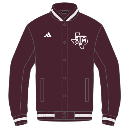 Adidas Texas A&M Aggies maroon varsity jacket with snap buttons