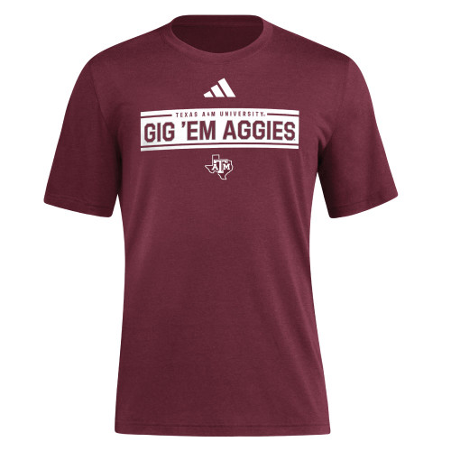Adidas Texas A&M Aggies maroon t-shirt with Gig Em Aggies text