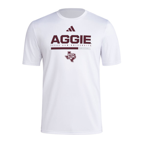 Adidas Texas A&M Aggies white t-shirt with Aggie Football text