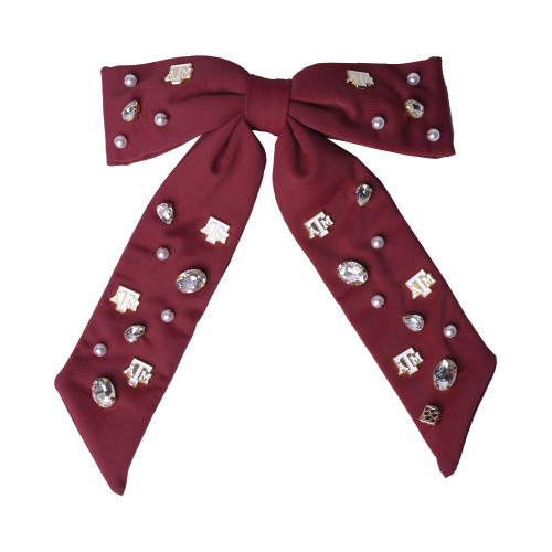 Brianna Cannon Texas A&M Aggies maroon jeweled hair bow with ATM logos