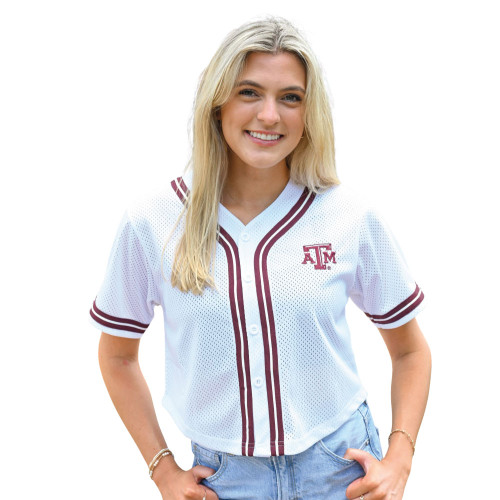 Established & Co Texas A&M Aggies white button up baseball jersey with ATM logo