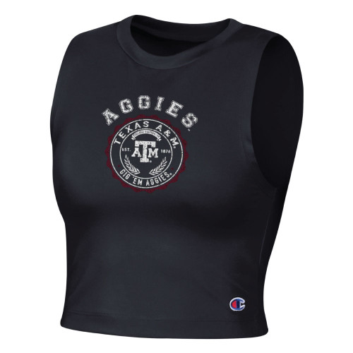 Champion Texas A&M Aggies black cropped tank top with Aggies circular logo