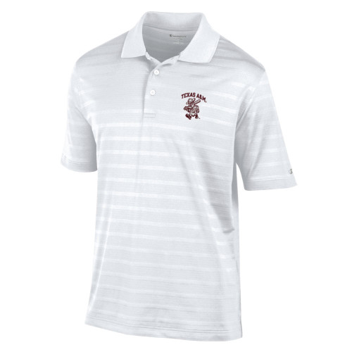 Champion Texas A&M Aggies white striped polo shirt with Aggies logo