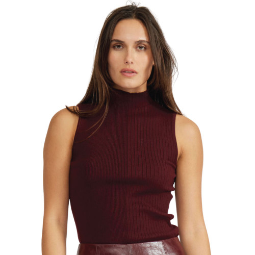 Uncommon Fashion Maroon Marcel Knit High Neckline Tank Top