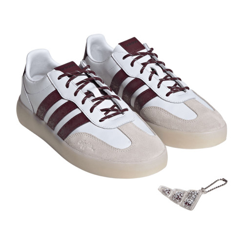 Adidas Texas A&M Aggies white sneakers with maroon stripes and laces.