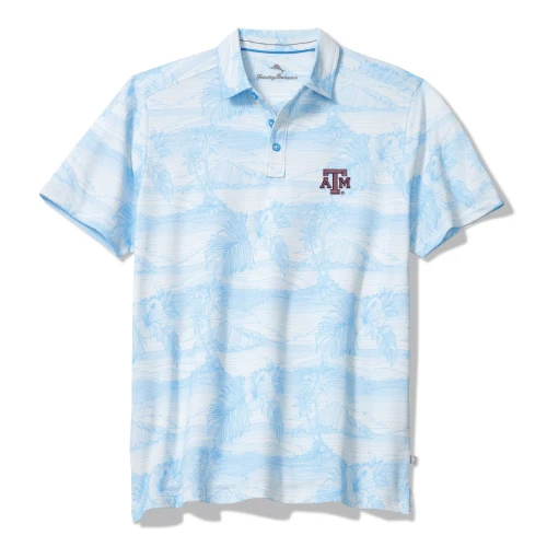 Tommy Bahama Texas A&M Aggies light blue patterned polo shirt with chest logo