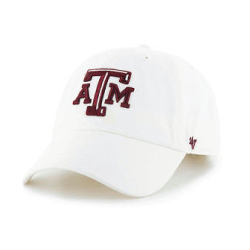 ’47 Brand Texas A&M Aggies white adjustable cap with embroidered front logo.