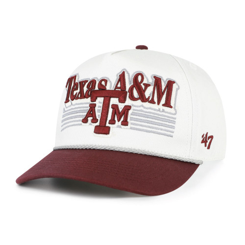 ’47 Brand Texas A&M Aggies white and maroon cap with layered front graphics and logo.