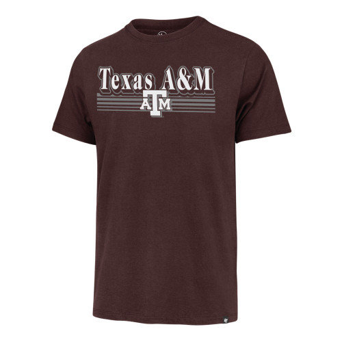 ’47 Brand Texas A&M Aggies brown t shirt with Texas A&M text and centered logo on front.