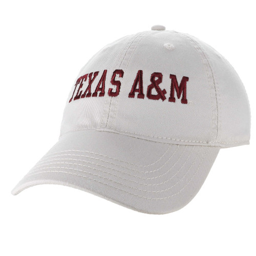 Legacy Texas A&M Aggies white adjustable cap with maroon embroidered lettering
